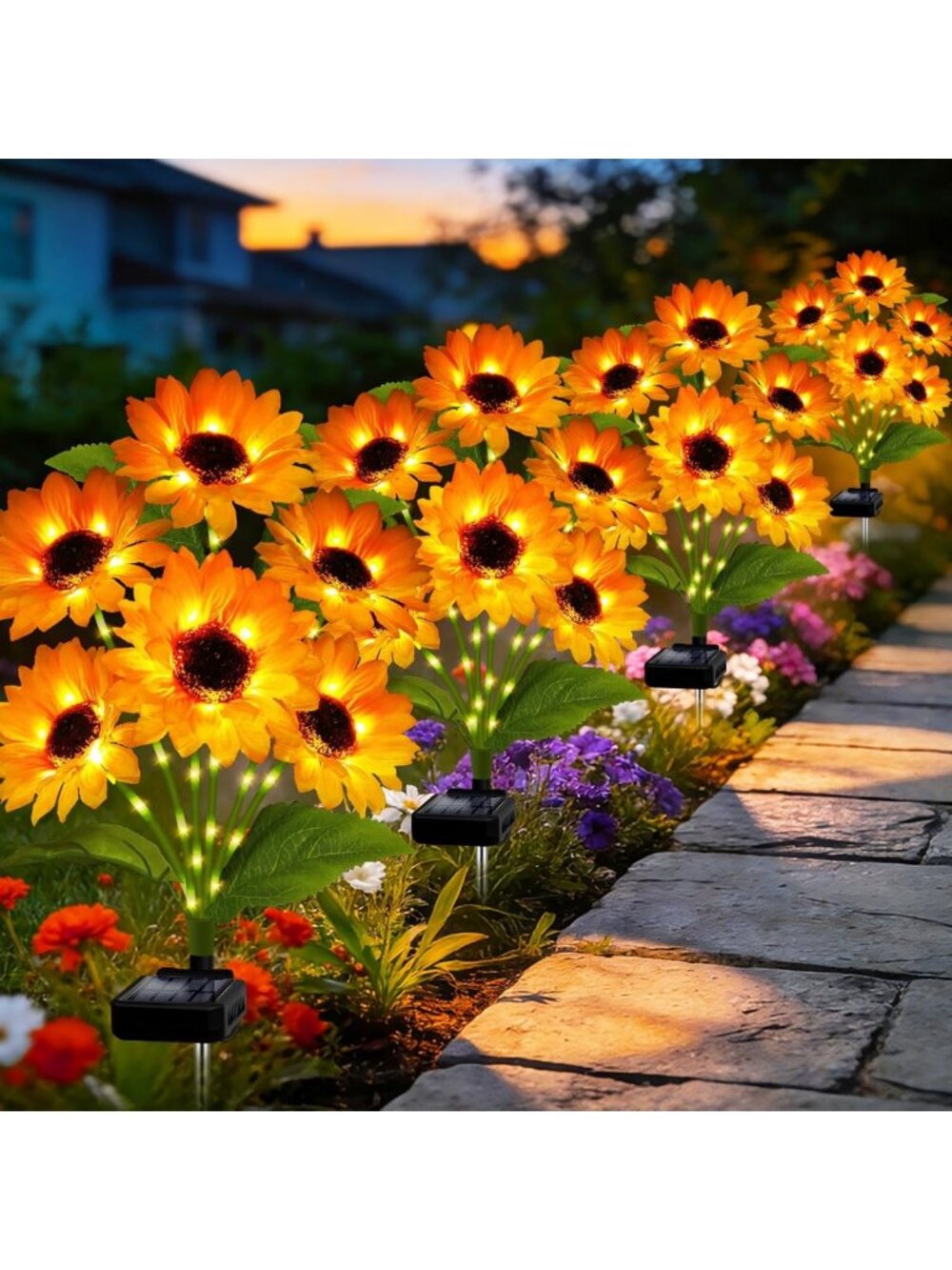 4 Pack Solar Sunflower Garden Lights - Waterproof Auto ON/OFF Fall Decor